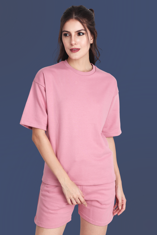 Flamingo Pink Unisex Oversized T-shirt & Shorts Co-ord Set - BURBENT®