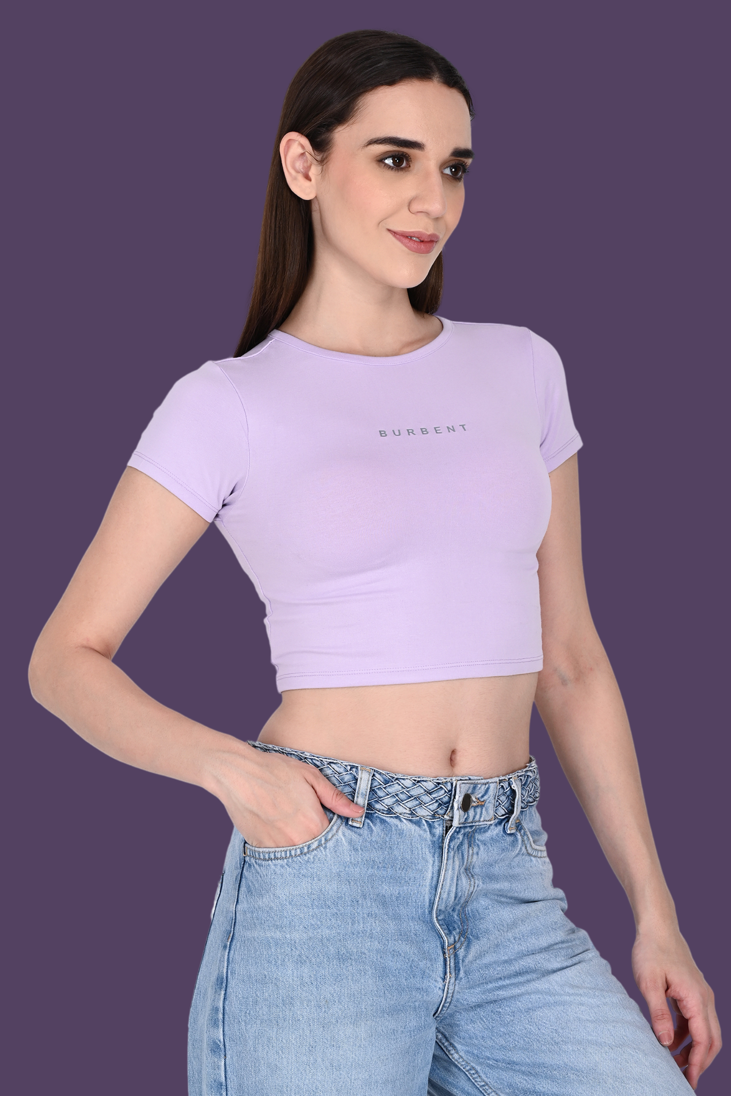 Lavender Fitted Crop Tee for Women