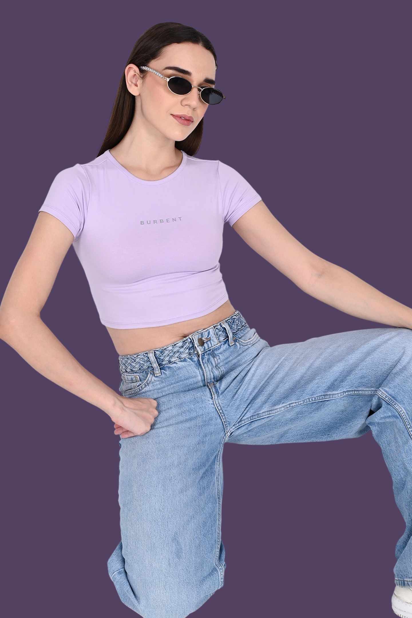 Lavender Fitted Crop Tee for Women