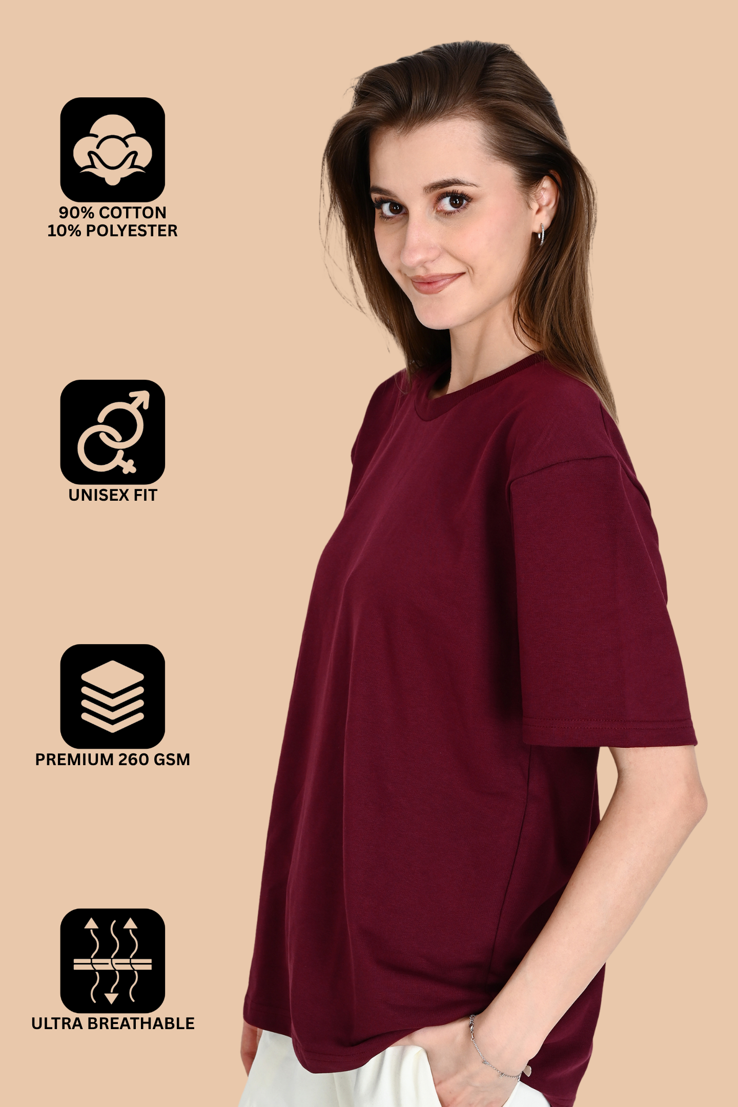 Maroon Unisex Oversized French Terry T-Shirt
