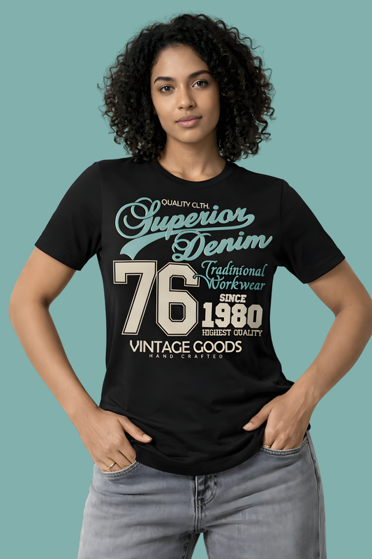 Superior Denim 76 Vintage Workwear Graphic Premium Stretch T-Shirt – Black
