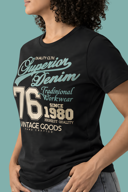 Superior Denim 76 Vintage Workwear Graphic Premium Stretch T-Shirt – Black