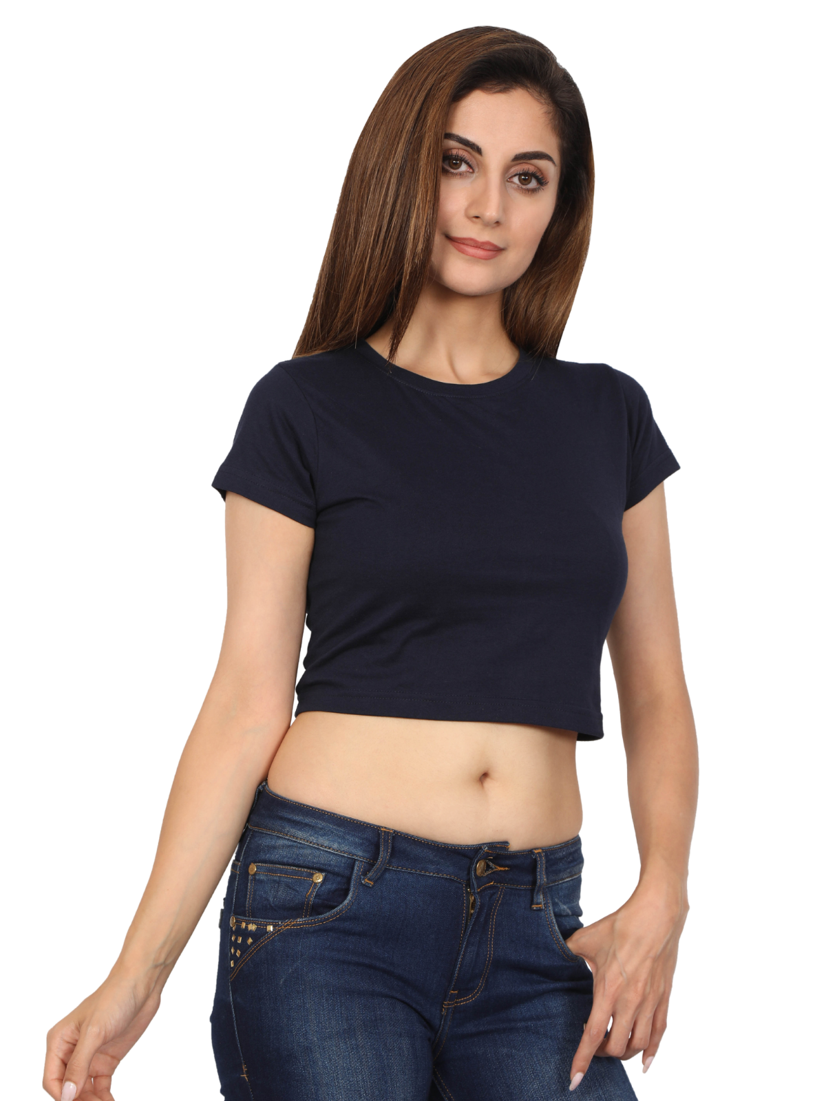 Navy Blue Crop Tshirt for Women - BURBENT®