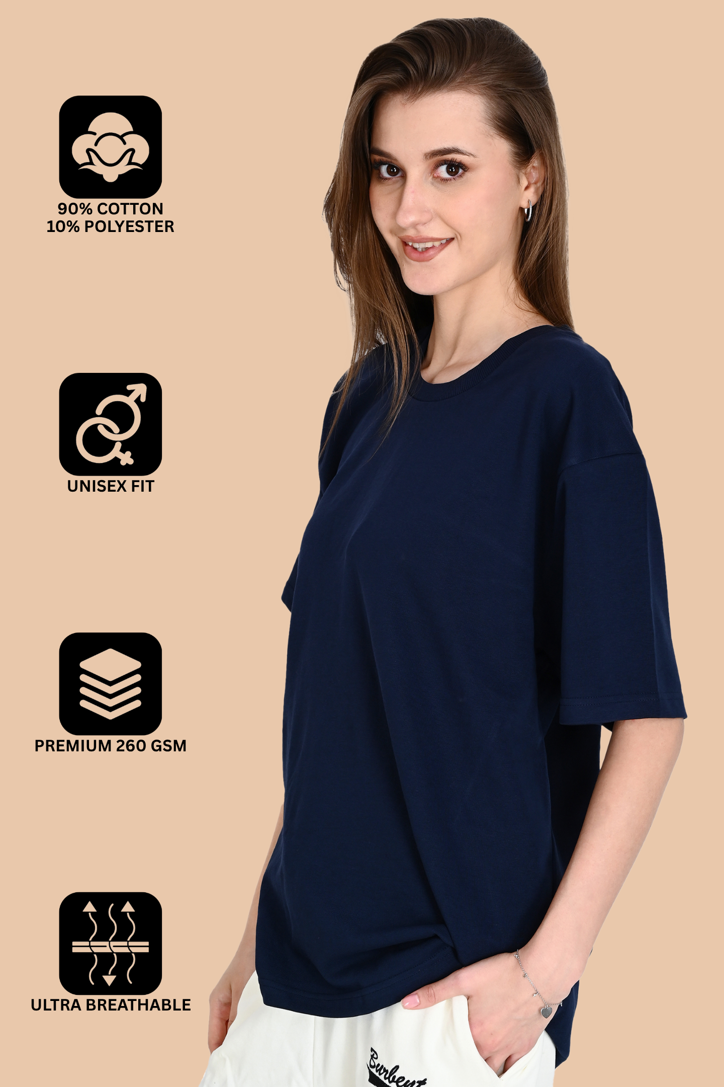 Navy Blue Unisex Oversized French Terry T-Shirt