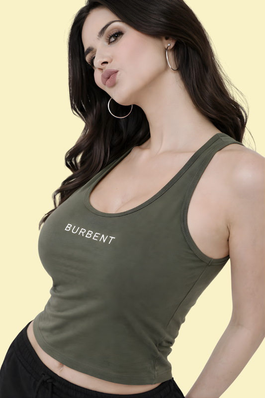 Olive Green Cotton Crop Tank Top