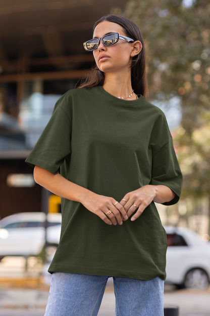 Olive Green Oversized Fit Unisex Tshirt - BURBENT®