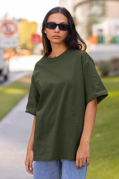 Olive Green Oversized Fit Unisex Tshirt - BURBENT®
