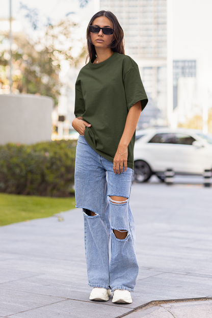 Olive Green Oversized Fit Unisex Tshirt - BURBENT®