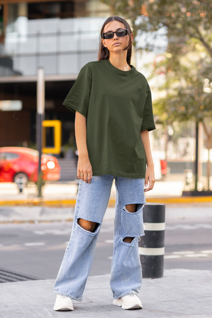 Olive Green Oversized Fit Unisex Tshirt - BURBENT®