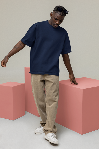 Navy Blue Oversized Fit Unisex Tshirt - BURBENT®