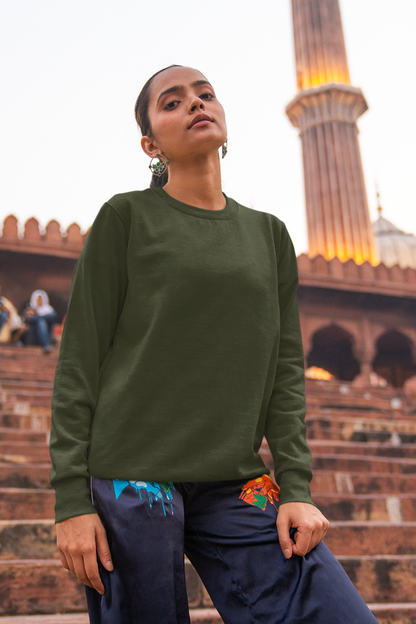 Olive Green Unisex Crew Neck Sweatshirt - BURBENT®