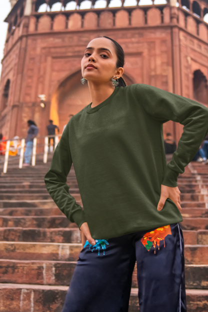 Olive Green Unisex Crew Neck Sweatshirt - BURBENT®