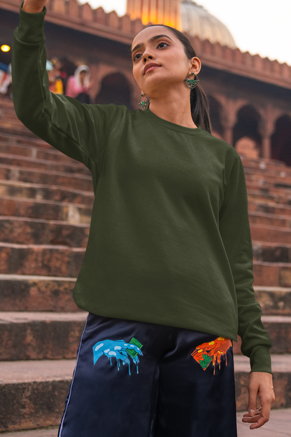 Olive Green Unisex Crew Neck Sweatshirt - BURBENT®