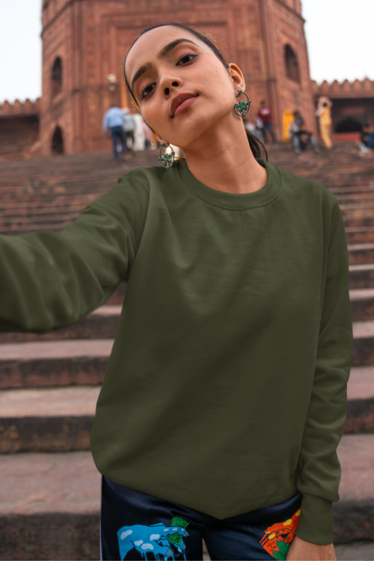 Olive Green Unisex Crew Neck Sweatshirt - BURBENT®