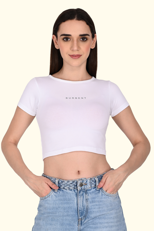 White Fitted Crop Tee for Women