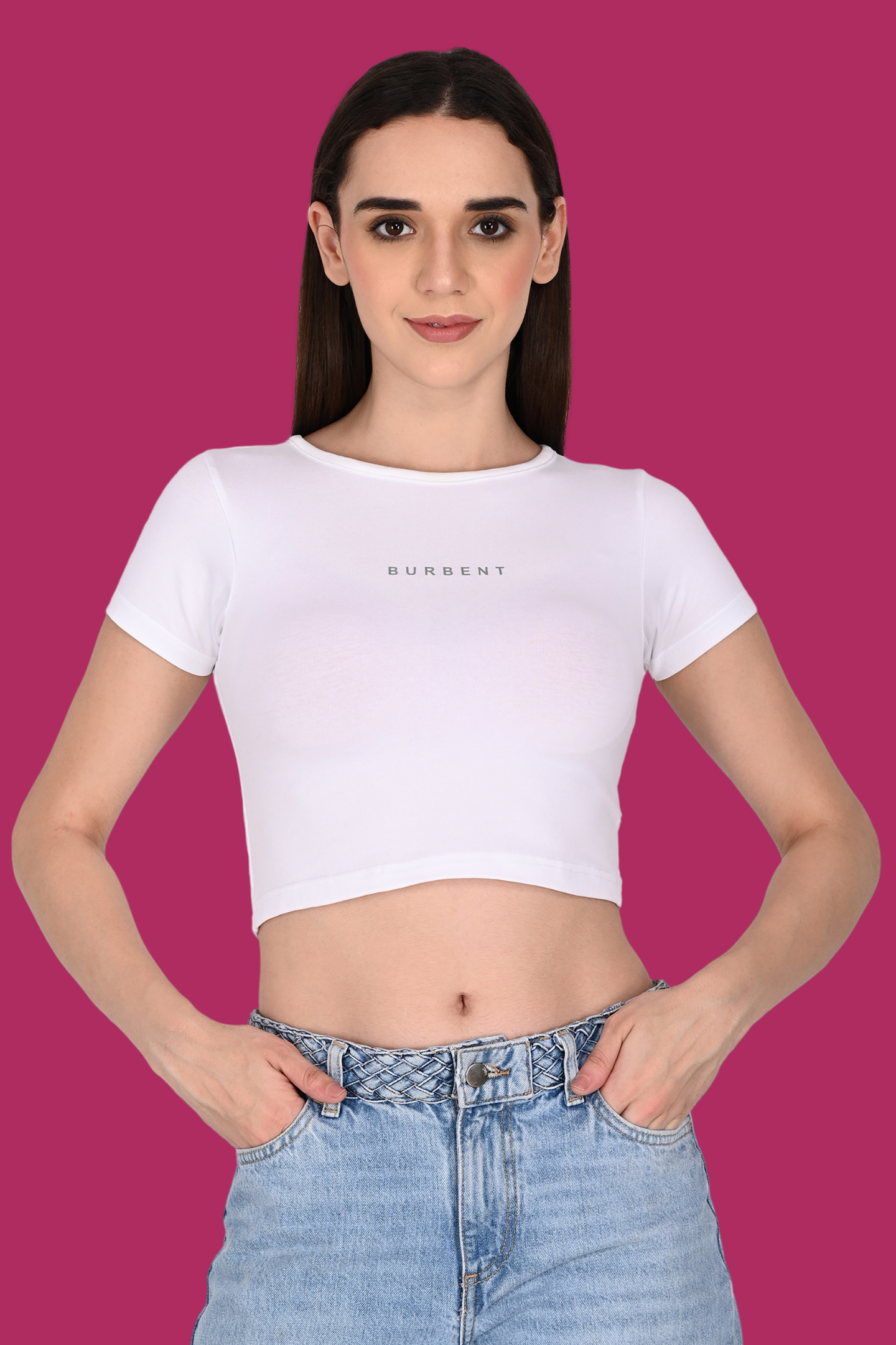 White Fitted Crop Tee for Women