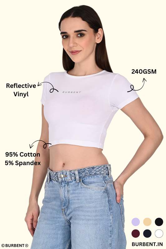 White Fitted Crop Tee for Women