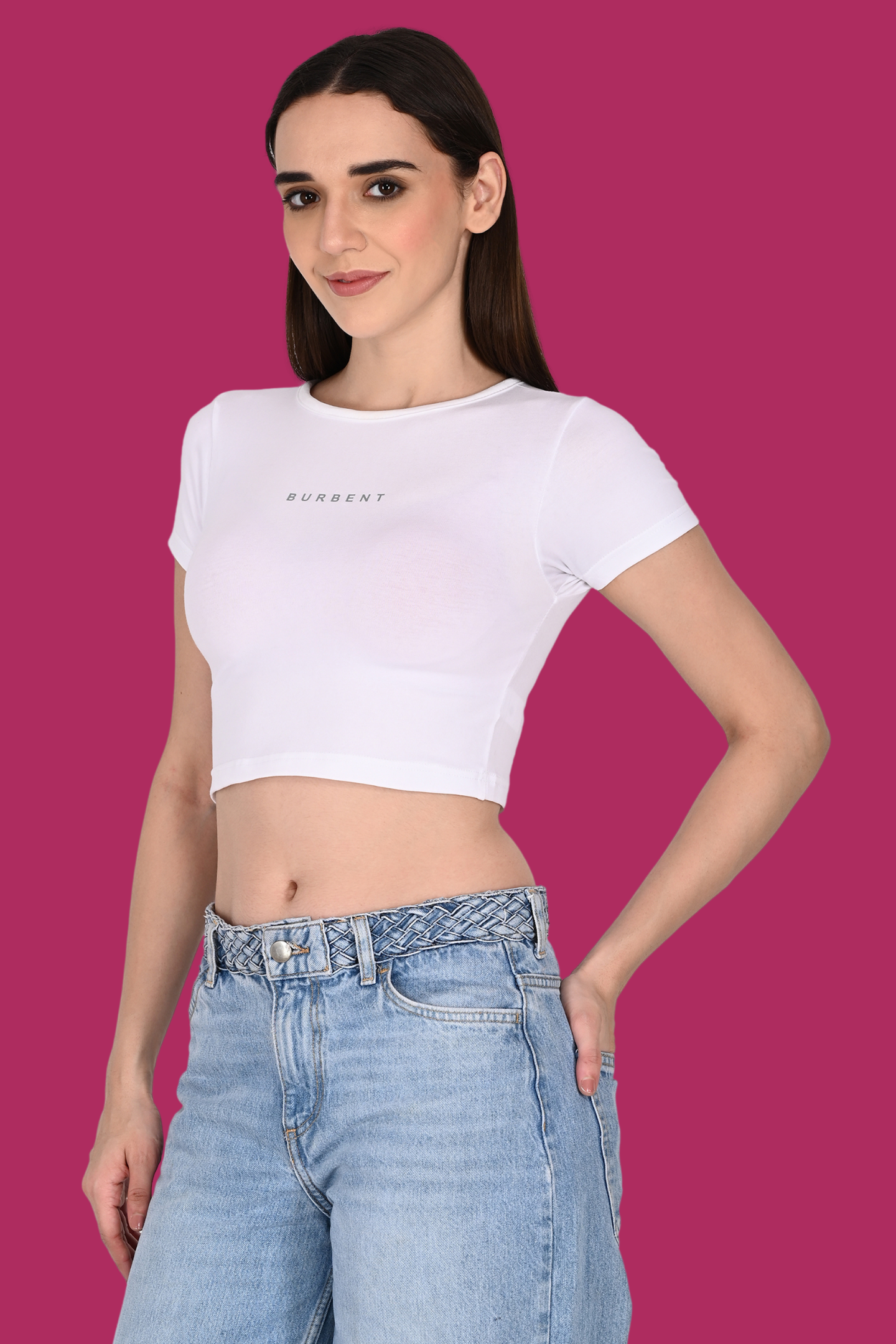 White Fitted Crop Tee for Women